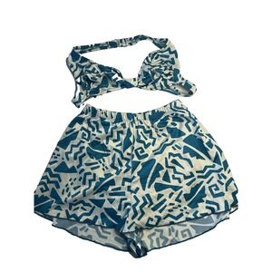 Vtg 80s 90's Sirena Highcut Modest Swimsuit Blue White Women 12 Retro Unique USA